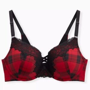 Torrid Red Plaid 360° Back Smoothing XO Push-Up Plunge Bra